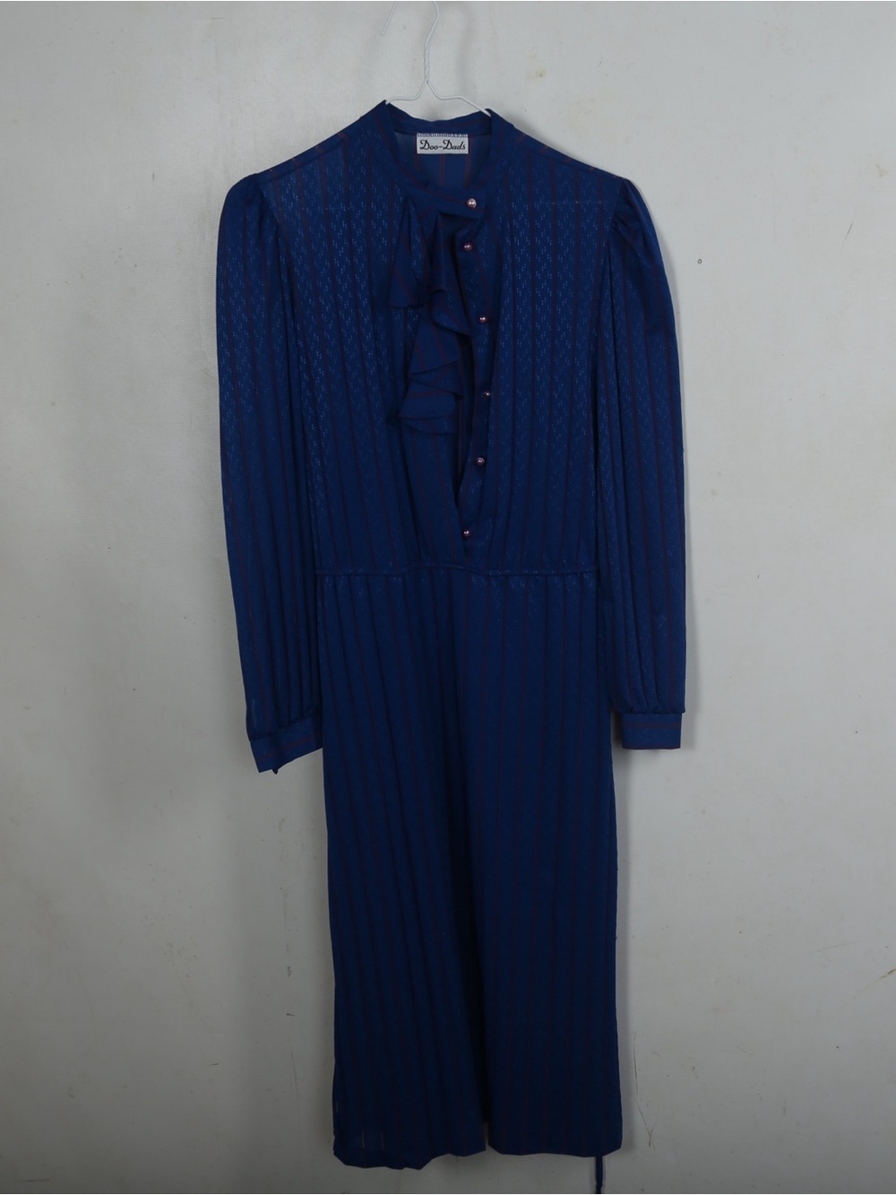 Navy Long Sleeve Ruffle Front Midi Dress